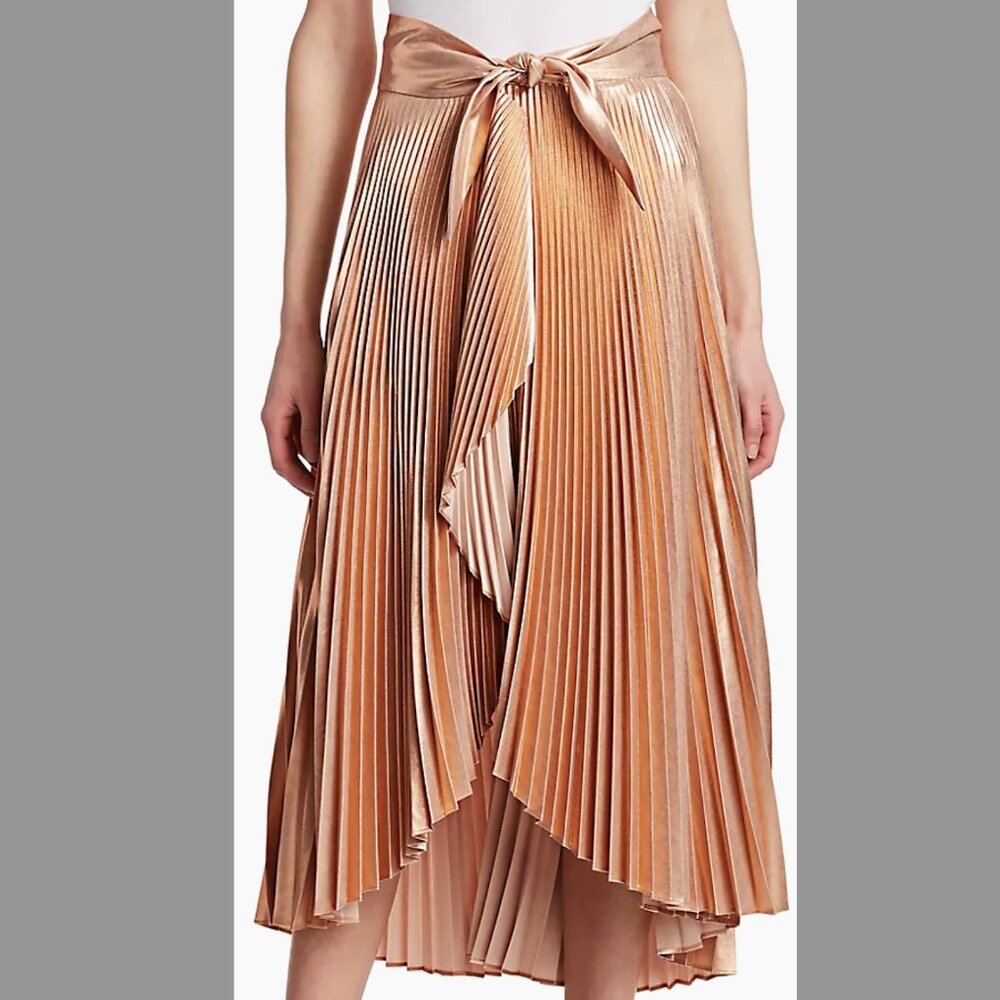 ALC Pleated Eleanor Asymmetrical Wrap Skirt, Metallic, Rose Gold, NWOT, Size 10